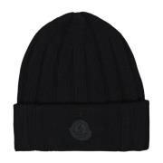 Moncler Räfflad Stickad Logo Beanie Black, Herr