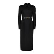 Prada Stretch tweed klänning med klassisk krage Black, Dam
