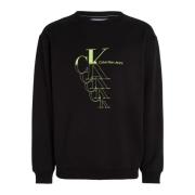 Calvin Klein Jeans Monogram Echo Crew Sweatshirt Black, Herr