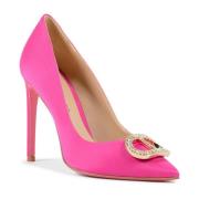 Dee Ocleppo Rosa Satinpump med Guldlogotyp Pink, Dam