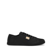 Dolce & Gabbana Svarta platta skor med guldtonat logotyp Black, Herr