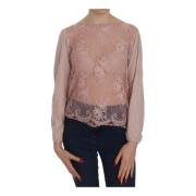 Pink Memories Pink Lace Boat Neck Blouse Pink, Dam