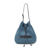 Maliparmi Raffia Crochet Bucket Bag Blue, Dam
