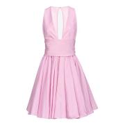 Pinko Taffeta Klänning Djup V-ringad Kort Kjol Pink, Dam