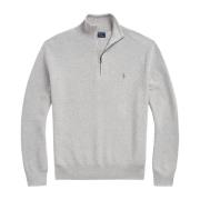Polo Ralph Lauren Ljusgrå Mesh-Stickad Bomull Quarter-Zip Sweater Gray...