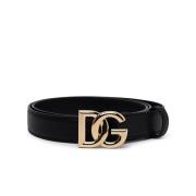 Dolce & Gabbana Svart läderbälte med DG-monogramspänne Black, Dam