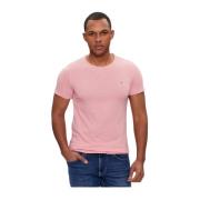 Tommy Jeans Broderad Logotyp Figursydd T-shirt - Rosor Pink, Herr
