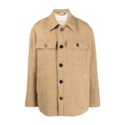 Dries Van Noten Alpaca Wool Button-Up Shirt Jacket Brown, Herr