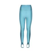 Andamane Turkos Nylon Leggings med Elastisk Midja Blue, Dam