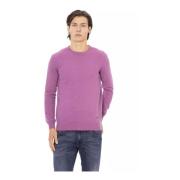 Baldinini Lila Ull Crewneck Sweater med Monogram Detalj Purple, Herr