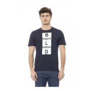 Baldinini Blå bomulls-T-shirt med tryck fram Blue, Herr