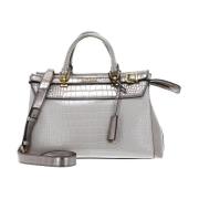 Guess Krokodil Satchel Handväska - Metallisk Stil Gray, Dam