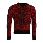 Dolce & Gabbana Leopard Crew Neck Pullover Sweater Multicolor, Herr