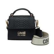 Cavalli Class Polyuretan handväska med avtagbar axelrem Black, Dam