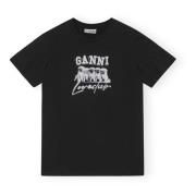 Ganni Svart Puppy Love Avslappnad T-shirt Black, Dam