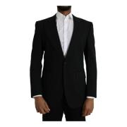 Dolce & Gabbana Svart Ull Peak Coat Blazer Black, Herr