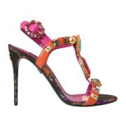 Dolce & Gabbana Kristalldekorerade Jacquard Sandaler Multicolor, Dam