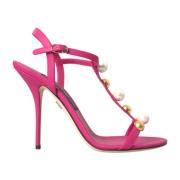 Dolce & Gabbana Rosa Läder T-Rem Sandaler Pink, Dam