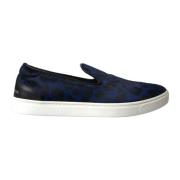 Dolce & Gabbana Blå Leopardmönstrade Loafers Sneakers Blue, Herr