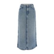 7 For All Mankind Denim Midi Kjol Blue, Dam