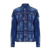 Dsquared2 Blå Taktisk Denimjacka Knappfästning Blue, Dam