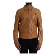 Dolce & Gabbana Brun Läder Zip Blouson Jacka Brown, Herr