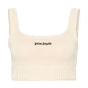 Palm Angels Stickad Beige Topp med Logotyp Beige, Dam