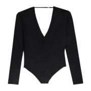 Saint Laurent Lyxig Ull Cashmere Silk V-ringad Bodysuit Black, Dam