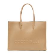 Coccinelle Maxi Logo Trendy Tote Bag Beige, Dam