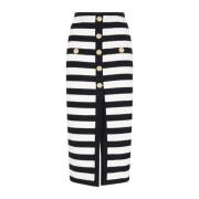 Balmain Svart Tweed Midi Kjol Randig Black, Dam