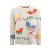 Weekend Beige Crew Neck Sweater Logo Print Multicolor, Dam