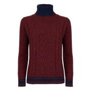 Gallo Burgundy Aran-Stitched Turtleneck Sweater Red, Dam
