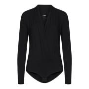Versace Svart Draperad V-ringad Bodysuit Black, Dam