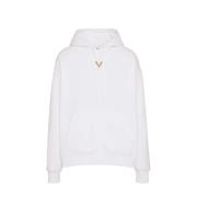 Valentino Garavani Vit Oversized Hoodie med V-Detalj White, Herr