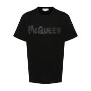 Alexander McQueen Glitter Logo Print Crew Neck T-shirt Black, Herr