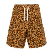 Palm Angels Leopardtryck Linne-Bomull Shorts Orange, Herr