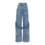 The Attico Blå Wide Leg Denim Jeans Blue, Dam