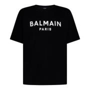 Balmain Svart Logotyp Tryck Bomull T-shirt Black, Herr