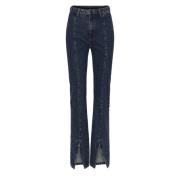 Rotate Birger Christensen Disco Flared High-Waisted Ankel-Zip Jeans Bl...