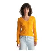 Gant Twisted Cotton V-Neck Sweater Orange, Dam