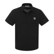 Stone Island Slim Cotton Polo Shirt med Windrose Logo Patch Black, Her...