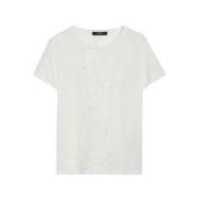 Max Mara Weekend Broderad Linne Crew Neck Kortärmad T-shirt White, Dam