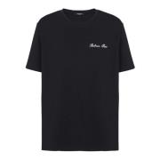 Balmain Lös T-shirt med signaturbroderi Black, Herr