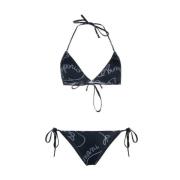 Emporio Armani Blå Bikini med Vitt Logotyp Blue, Dam