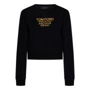 Tom Ford Svart Cropped Sweatshirt med Guldlogga Black, Dam