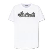 Balmain Palm-tryckt bomulls-T-shirt White, Dam