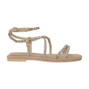 Alma EN Pena Platt sandal med strass Beige, Dam