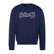 Schott NYC Ikonisk Fleece Sweatshirt - Blå Blue, Herr