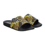 Versace Jeans Couture Barocktryck Pool Slides i Svart Multicolor, Dam