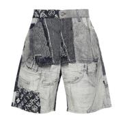 Aries Patchwork Denim Shorts Blå Jacquard Multicolor, Herr